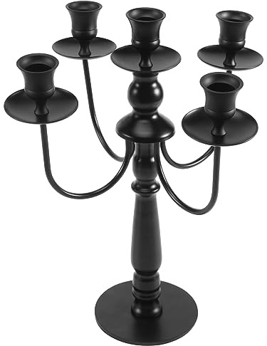 Yoiimiya Candelabra with 5 Arms Candlestick Gothic Candle Holders for Home Decor Wedding Christmas Church Party,Black