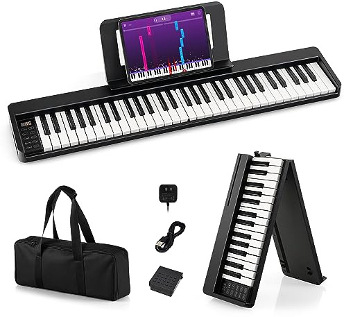 DREAMADE 61 Tasten Keyboard, E-Piano Faltbar mit Doppeltastatur & Led-Display & Bluetooth & Pedal, Digital Klavier Tragbar mit Gig Bag, Digitalpiano für Anfänger & Kinder