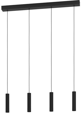 Eglo Almudaina Lámpara colgante con 4 focos, adecuada para la mesa de comedor. Hecha de metal negro con luces de color blanco cálido, 84 cm