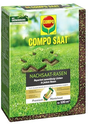 COMPO SAAT Nachsaat-Rasen - für Lücken und kahle Stellen - zuverlässiger Nachsaatrasen - hochwertige Saatgutmischung mit Premium-Mantelsaat - 2 kg für 100 m²