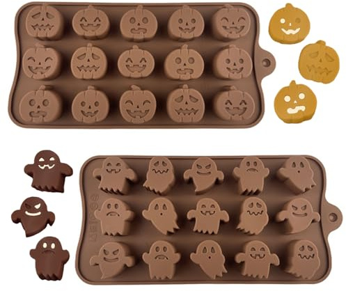 Vordpe 2 Stück Halloween Backform Silikonforme, Kuchenform Keksform Muffinform, Geist Silikon Schokoladenform, für Gummi, Süßigkeiten, Kekse, Küche DIY Backen