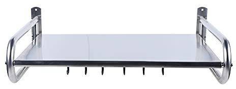 Lilyeriy Estantería de acero inoxidable para microondas con ganchos para cocina, soporte de pared, soporte para microondas, estante para horno