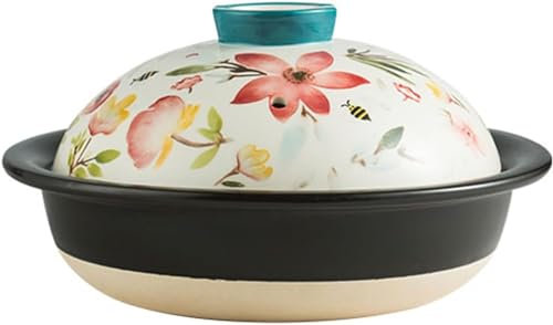 Olla Caliente De Cerámica Donabe De Estilo Japonés, Cazuela Redonda De Barro De Barro con Tapa, Olla Arrocera Resistente Al Calor for Sopa De Guiso,2.5L (Size : 1L)