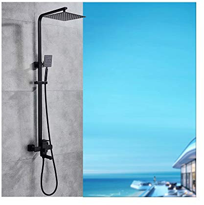 Duschsystem, Duscharmatur in der Wand, 20,3 cm, Edelstahl, Regenfall-Badewanne, Duschset, drehbarer Badewannenauslauf, Badezimmer-Duschsäule, Schwarz