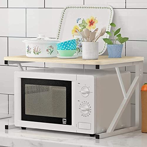 Supfine Étagère pour micro-ondes, étagère à épices avec crochet, stabilité, organiseur de micro-ondes (1 niveau, blanc)