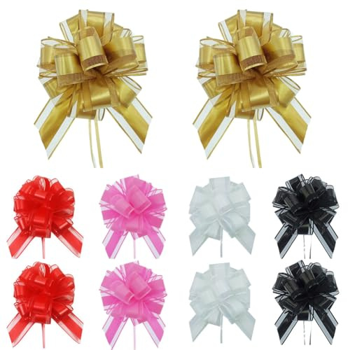 10 Stück Große Geschenk Schleife mit Geschenkband, 5 Farben Ziehschleife Geschenkschleife zum Basteln Verpacken, Bunt Dekoschleifen für Geschenke Tüten Hochzeit Geburtstag Weihnachten, pull gift bow