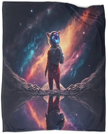 Outdoor-Spieldecken im Frühling, Weltraum-Katze, Plüsch-Überwurf, ultraweiches Flanell-Fleece, Bedruckt, warm haltende Decken, 127 x 152 cm