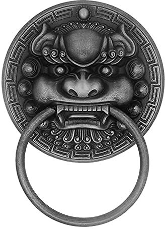 RWRAPS Chinesischer antiker Löwen-Türgriff, Klassische Bronze-Löwenkopf-Türklopfer, Türgriffknöpfe für die Vordertür (schwarz 13,5 cm) (schwarz 20 cm)