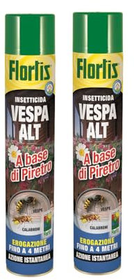 Flortis Vespa Alt. Set 2 unità di insetticida aerosol a base di piretro. Insetticida per vespe e calabroni e nidi. Spray effetto immediato, lungo raggio 4 metri. Insetticida vespe e calabroni 750ml.