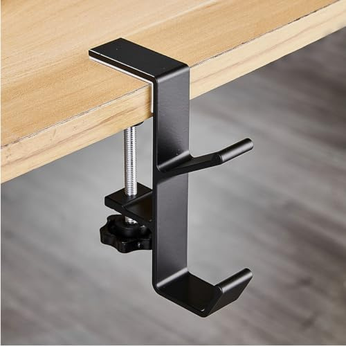ZAAWUUT Verstellbarer Tischaufhänger, Kopfhörer-Handtaschen-Rucksackhalter mit zwei Haken, 2 Stück, Metall-Clip-Haken für Tisch, Schreibtisch (schwarz)