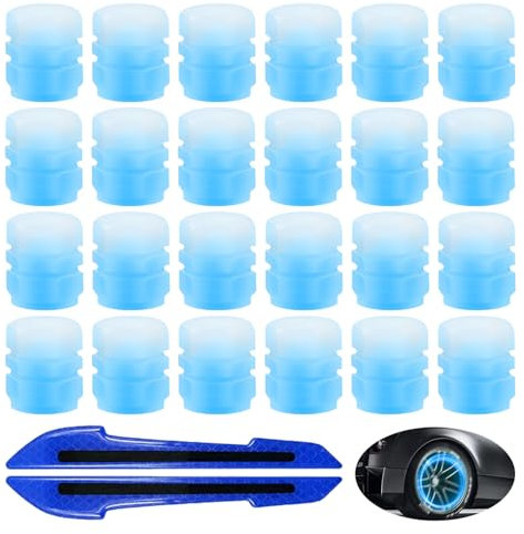 24 Piezas De Tapas De Válvulas Fluorescentes, 1 Par De Tiras Reflectantes para Espejos Retrovisores, Tapas De Núcleo De Válvulas, Tapas Universales para Válvulas De Neumáticos