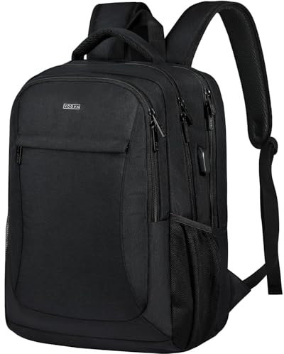 Voova Laptop Rucksack 15 15,6 16 Zoll, Herren Damen Wasserdicht Backpack für Arbeit Business Uni Schulrucksack Reisen Teenager Jungen Rucksack, Daypack mit Laptopfach Groß Notebook Tasche Schwarz