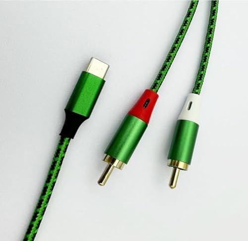 USB-C-zu-RCA-Audiokabel, Typ-C-zu-2RCA-Stereo-Adapterkabel, kompatibel mit iPhone 15-Serie, iPad, MacBook, Huawei, Galaxy, MacBook, Heimkino, DVD, Verstärker, Lautsprecher, Autoradio usw. (Grün)
