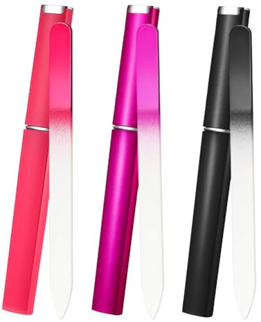 Lot de 3 limes à ongles en verre double face - Lime à ongles en verre cristal - Lime à ongles lavable avec étui pour femmes et filles - Rouge, noir, rose