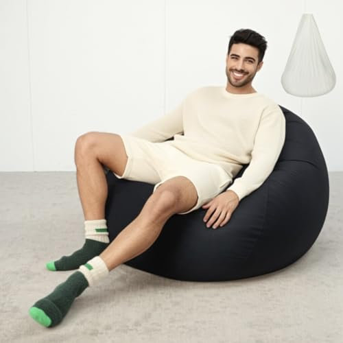Tusrai Bean Bag Cover with Liner Only Ultra Soft Stretchy Velvety Microsuede Bean Bag Chair Cover for Adult Pear Style Removable Large Luxurious - Black Grey