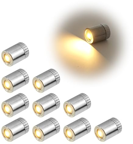 10 Stück Mini LED Lichter Warmweiß für Puppenhäuser DIY Bastelprojekte | Mit AG3 Batterien, Kleberückseite, Kompakte 1.5x1cm, Einfach Ein/Aus per Drehverschluss, Vielseitig für Miniaturszenen