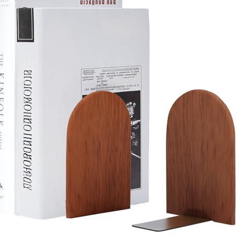 KCatsy bokstöd trä 2 stycken (1 par) ebenholts röd 17 x 12 x 10,5 cm runda bokstöd trä med runt huvud bokstöd bokhållare DVD-hylla för hem, kontor och skola