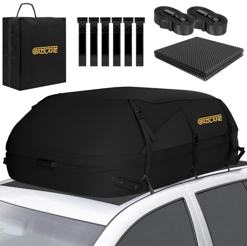 GADLANE Borsa da Tetto per Auto, 550L, Impermeabile, con 6 Cinghie Robuste, Tappetino Antiscivolo e Borsa Portaoggetti per Auto, SUV, Viaggi, Vacanze (Nero)