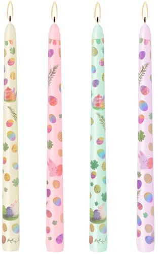 10 inch Easter Taper Candles 4 Pack Floral Unscented Smokeless Cone Candle for Party Home Decor Dinner