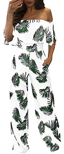 XUEJIANN Modischer Damen-Overall, lässig, locker, funkelnd, Capelet, schulterfrei, mit Seitenstreifen, grün, S