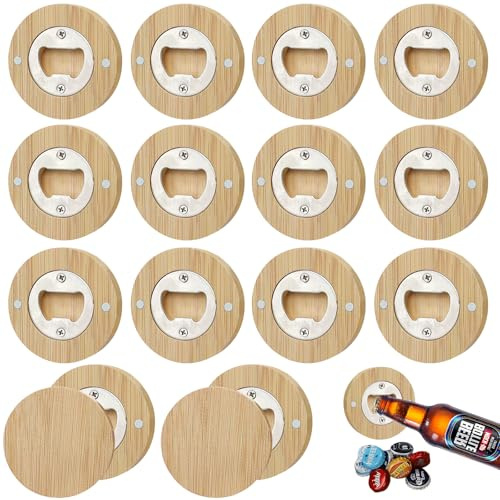 16 Stück Flaschenöffner Holz, Magnetische Flaschenöffner, Runde Flaschenöffner Aus Holz, Bierdosenöffner, Flaschenöffner Bambus, Adsorbierbar,Personalisierte Flaschenöffner,Tolles Geschenk für Männer