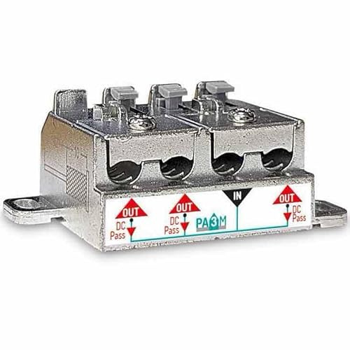 FRACARRO Repartidor con Abrazadera de 3 Salidas Pam, Señale Terrestre y Satélite (5-2400MHz), Clip de Sujeción Exclusivo, Blindaje 5G/4G LTE, Paso de CC Integrado, Pack de 10, (PA3M)