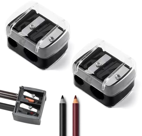 BinXiaoQin Anspitzer für Kajalstifte, Kajal, Eyeliner, Augenbrauenstift, Bleistift, Dicke und Dünne Stifte, Pencil Sharpener, Mit Behälter (2 Stück), Kunststoff, Ohne Strom, Schwarz
