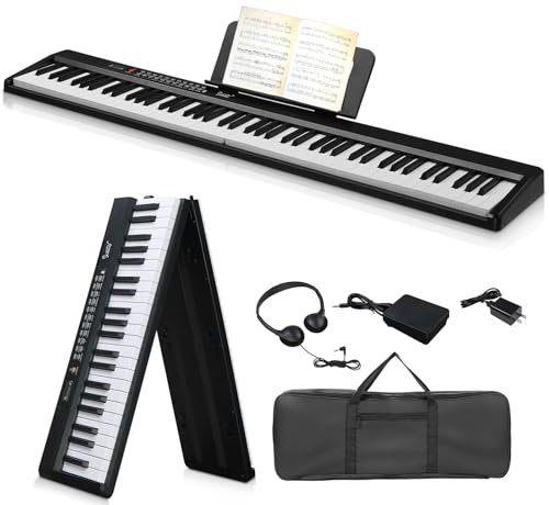 88 Key Folding Piano Keyboard, Semi-Weighted Digital Piano with Bluetooth MIDI, Electric Piano for Beginners, Carrying Case Included