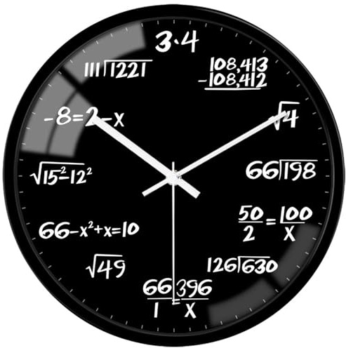 VIKMARI 20,3 cm Glas-Wanduhr, dekorativ, Mathematikunterricht, runde Uhren, modern, schwarz, batteriebetrieben, leise, nicht tickende hängende Wanduhren