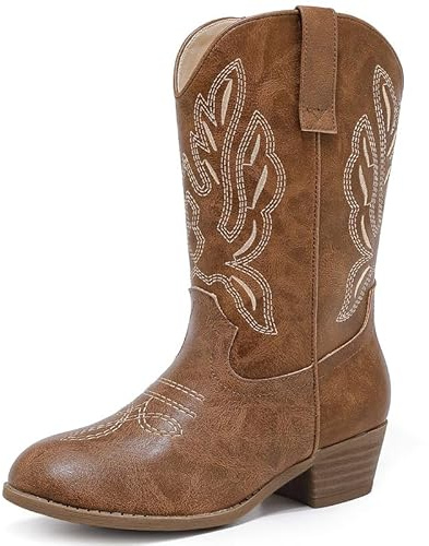 LAURMOSA Kids Cowgirl Boots Brown Cowboy Boots for Girls Size 13 Mid Calf Pointed Toe Embroidered Western Cow Girl Boots Little Kid Cowgirl Fancy Dress Horse Riding Party Shoes (UKL1020LightBrown 13)