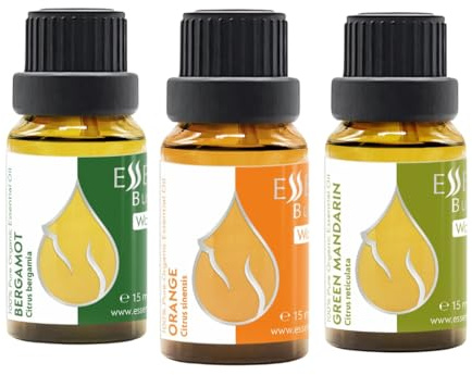 Set Agrumi Oli Essenziali Biologici 45 ml | Arancia, Mandarino Verde, Bergamotto | 100% Puri e Naturali | Non Diluiti | Grado Terapeutico | Non OGM | (3 pezzi x 15 ml)