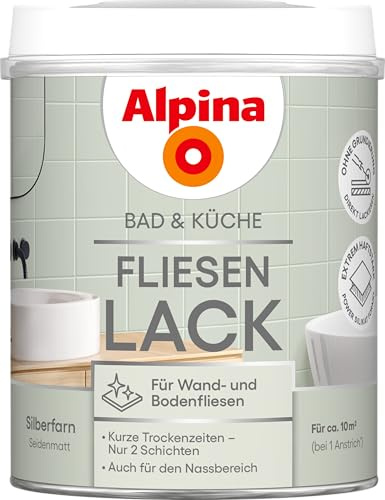Alpina Bad & Küche Fliesen-Lack Silberfarn – seidenmatt für Wandfliesen – 0,75 Liter