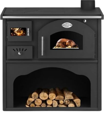 Estufa de leña con horno y placa de cocción ZVEZDA, modelo Classic GFS 5,9 kW, horno a la derecha [clase energética A]