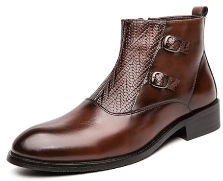 LMUIPMAA Bottes en Cuir pour Hommes avec Boucle, Style Formel Et Décontracté Bottines À Fermeture Éclair pour Hommes,Marron,39 EU