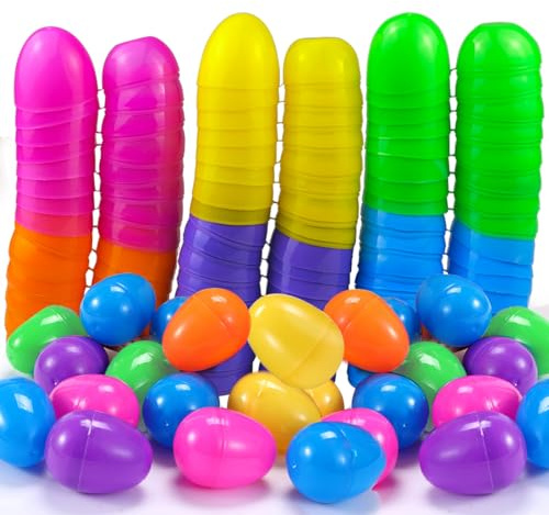 FONHREW Decorazione Uova di Pasqua,48 Pezzi Uova di Pasqua Colorate,6 * 4 cm Uova di Pasqua da Riempire per Bambini Uova di plastica Cave per Pasqua per Sorprese e Regali Caccia alle