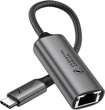Essential Cables USB C to Ethernet Adapter, Gigabit Wired Network Adapter, Aluminum RJ45 1000Mbps Thunderbolt LAN Adaptor Compatible with MacBook Pro 2020, iPhone 15 Pro Max, Steam Deck, Switch