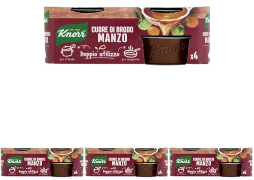 Knorr Cuore di Brodo Manzo, Pronto da Diluire, con Verdure da Agricoltura Sostenibile, Senza Glutine, Senza Glutammato*, Senza Conservanti, 4 Vaschette da 28g (Confezione da 4)