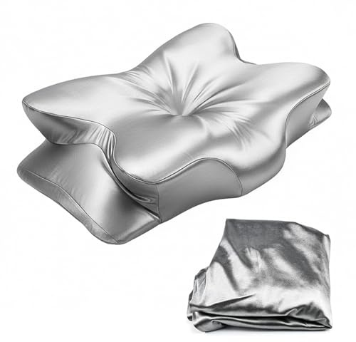 Schmetterlingskissen Bezug，Kopfkissenbezug，Satin Kissenbezüge für Memory Foam Kissen，Seiden Orthopädisches Kissen Kissenbezug，Nackenstützkissen Kissenbezug，Unsichtbarer Reißverschluss，für 63x38x14cm