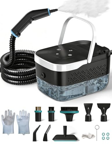 Ångtvätt 2 500 W, multifunktionell bärbar ångrengörare med 6 justerbara hastigheter och 8 typer av munstycken, 1 250 ml, bärbar högtryckstvätt för hem, bil (vit och