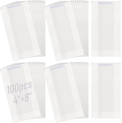 Tenare Pergamin Beutel, 100 Stück, 110 x 210 mm, Weiß | Wiederverschließbare Briefumschläge, Konfetti Papierbeutel, Klappe Öffnen Wachs Schmelzen Verpacken, Hochzeit Mitgebsel