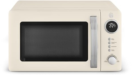 Swan Retro 20L Digital Microwave, 5 Power Levels, 12 Auto Cook Pre-sets, Defrost by Weight or Time, LED Display, 800W, Cream, SM4425CRM