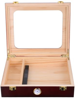 INOOMP Humidor de Madera con Humidificador E Higrómetro Incorporados, Caja con Tapa de Cristal Abatible para Viaje y Exhibición, Diseño Compacto Portátil del Cigarro