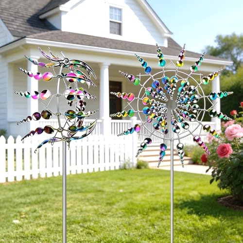 Einzigartige und Magische Metall Windmühle, 3D Metall-Windmühle, Edelstahl Windrad GartenMetall, MagischeWindmühle, Wind Spinner Garten für Garten, Terrasse, Landschaft Dekoration
