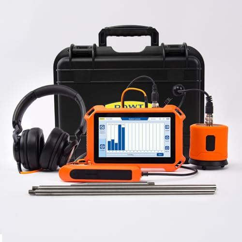 PQWT Detectores de fugas de agua subterráneos PQ125B para exteriores, detección de fugas de agua con pantalla táctil y sensor de funda de transporte, intensificador de sonido de tubería acústica