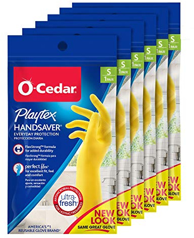 Playtex HandSaver Reuseable Rubber Cleaning Gloves (Small, 6 Pairs), Everyday Protection Reusable Household Gloves