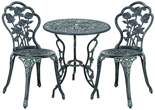 casa.pro ] Trädgårdsbord bistrobord 60 cm rund grön med 2 stolar i antik look för balkong eller terrass. Bistro-set i gjutjärn som trädgårdsdekoration.