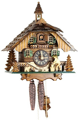 Eble Reloj de cuco original de la Selva Negra, reloj de cuco de madera auténtica con mecanismo mecánico de 1 día NUEVO Certificado VDs casa de la Selva Negra 30 cm - 22310
