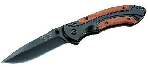 Herbertz Klappmesser - Stahl AISI 420 - Liner Lock - Klinge beschichtet - Aluminiumschalen - Holzeinlage - Clip