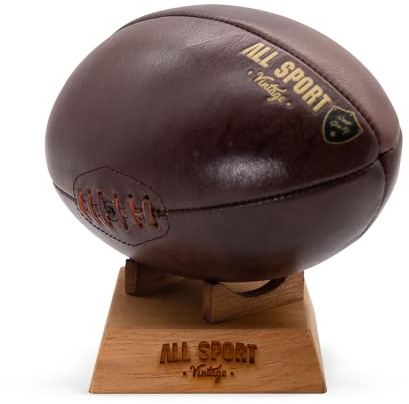 ALL SPORT VINTAGE - Rugbyboll och bas i massivt trä - choklad - kohud - handsydd - fransk anpassning