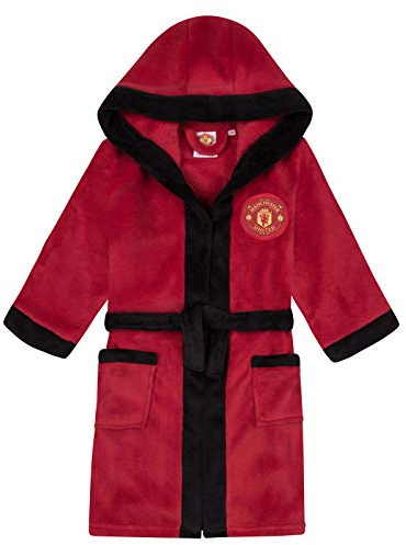 Manchester United FC Official - Morgonrock med huva herr - fleece - supporterpryl - Röd - 11-12 år